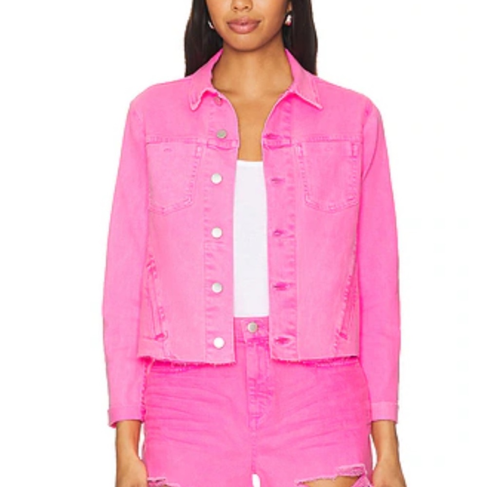 L'AGENCE Janelle Slim Cropped Jean Jacket with Frayed Hem